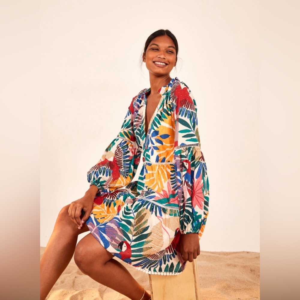 farm rio off white macaw dress